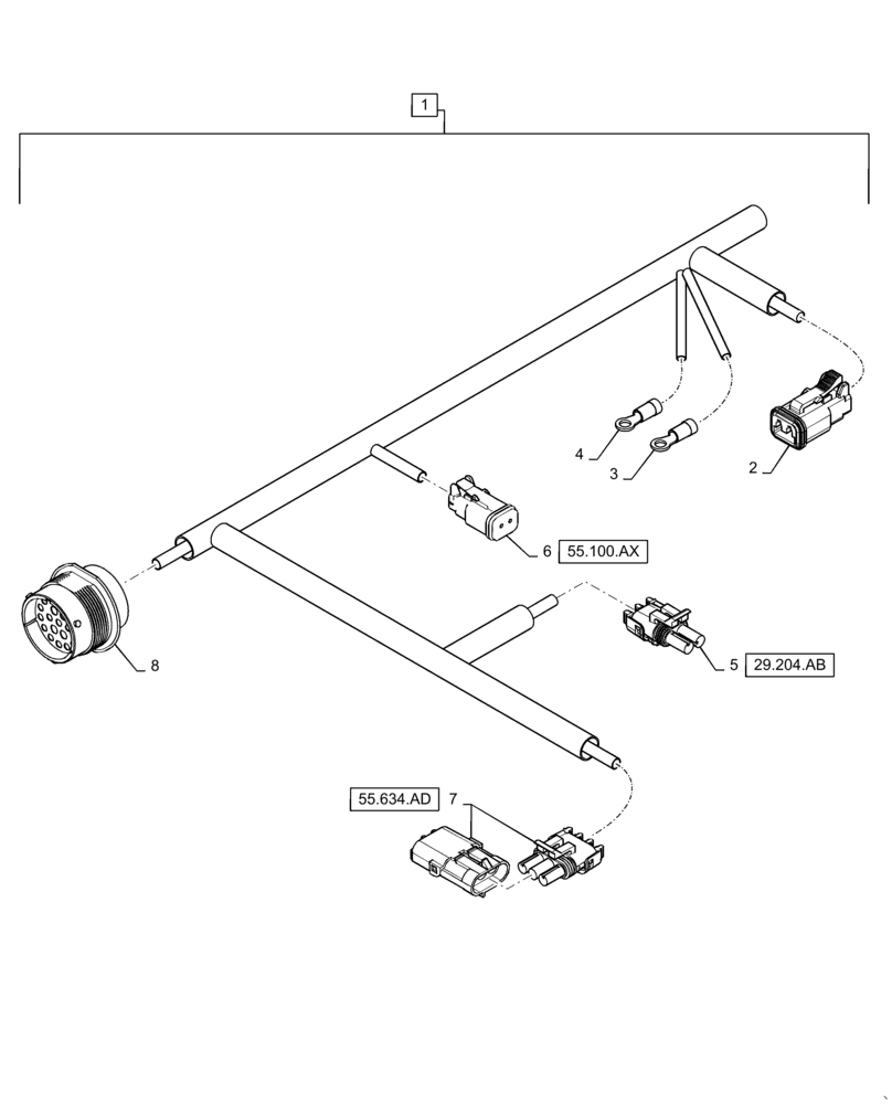 Схема запчастей Case IH WD1204 - (55.101.AC[05]) - WIRE HARNESS & CONNECTOR, NON-DRAPER, FM4 (CONT,) (55) - ELECTRICAL SYSTEMS