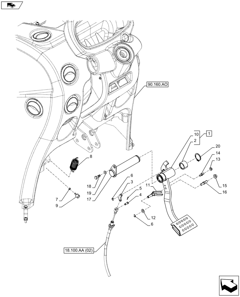 Схема запчастей Case IH FARMALL 95C - (18.100.AF[05A]) - VAR - 744761 - CLUTCH MECHANISM, PEDAL - BEGIN YR 03-MAY-2014 (18) - CLUTCH