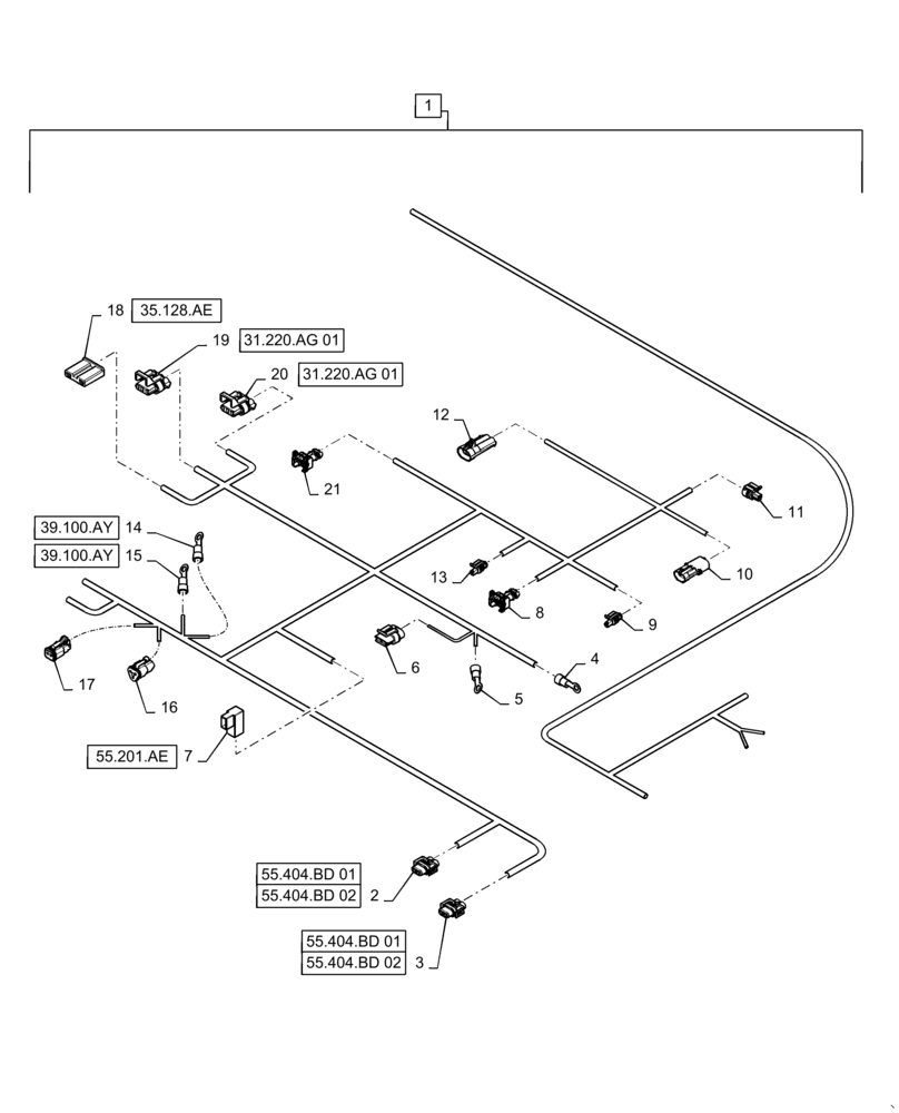 Схема запчастей Case IH WD1204 - (55.101.AC[02]) - WIRE HARNESS & CONNECTOR, NON-DRAPER, FM4 (CONT,) (55) - ELECTRICAL SYSTEMS