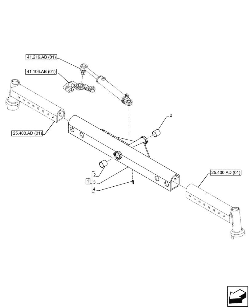 Схема запчастей Case IH FARMALL 100C - (25.400.AM[01]) - VAR - 330581 - FRONT AXLE, BODY, 2WD (25) - FRONT AXLE SYSTEM