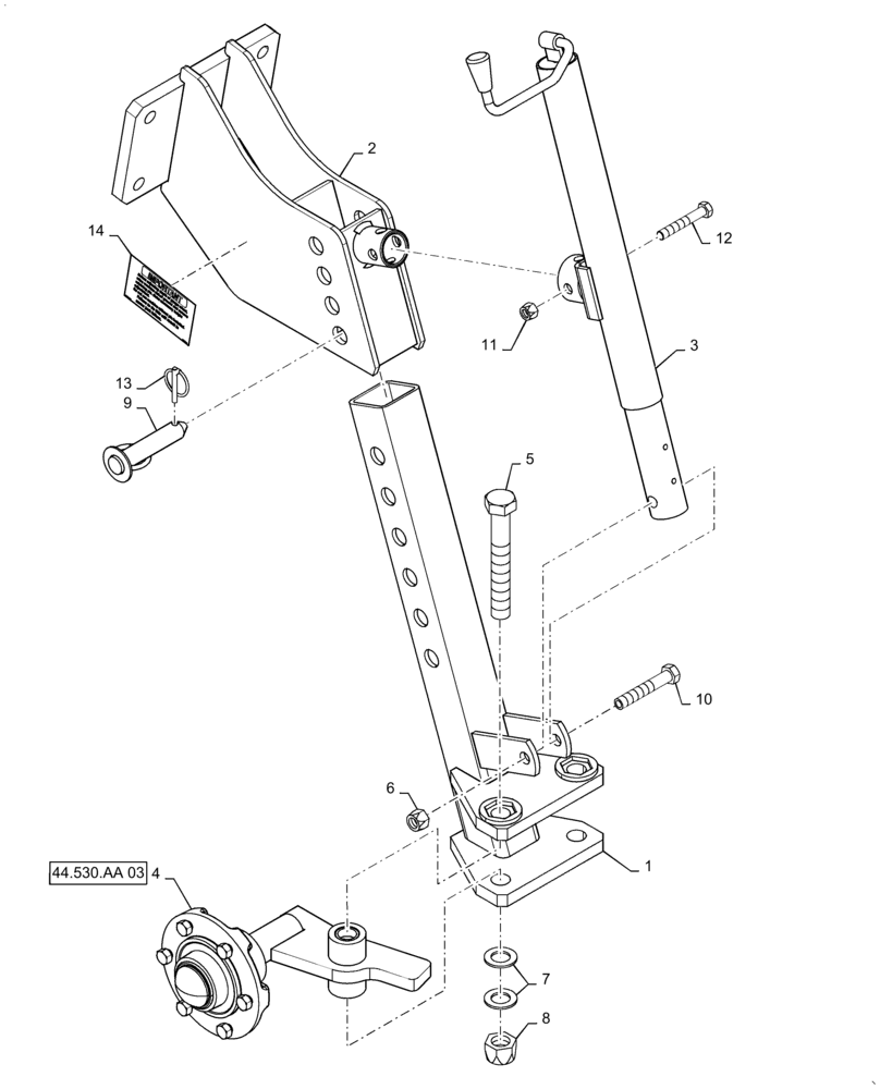 Схема запчастей Case IH TRUE-TANDEM 375 - (44.530.AA[04]) - LEFT STABILIZER WHEEL PIVOT (44) - WHEELS