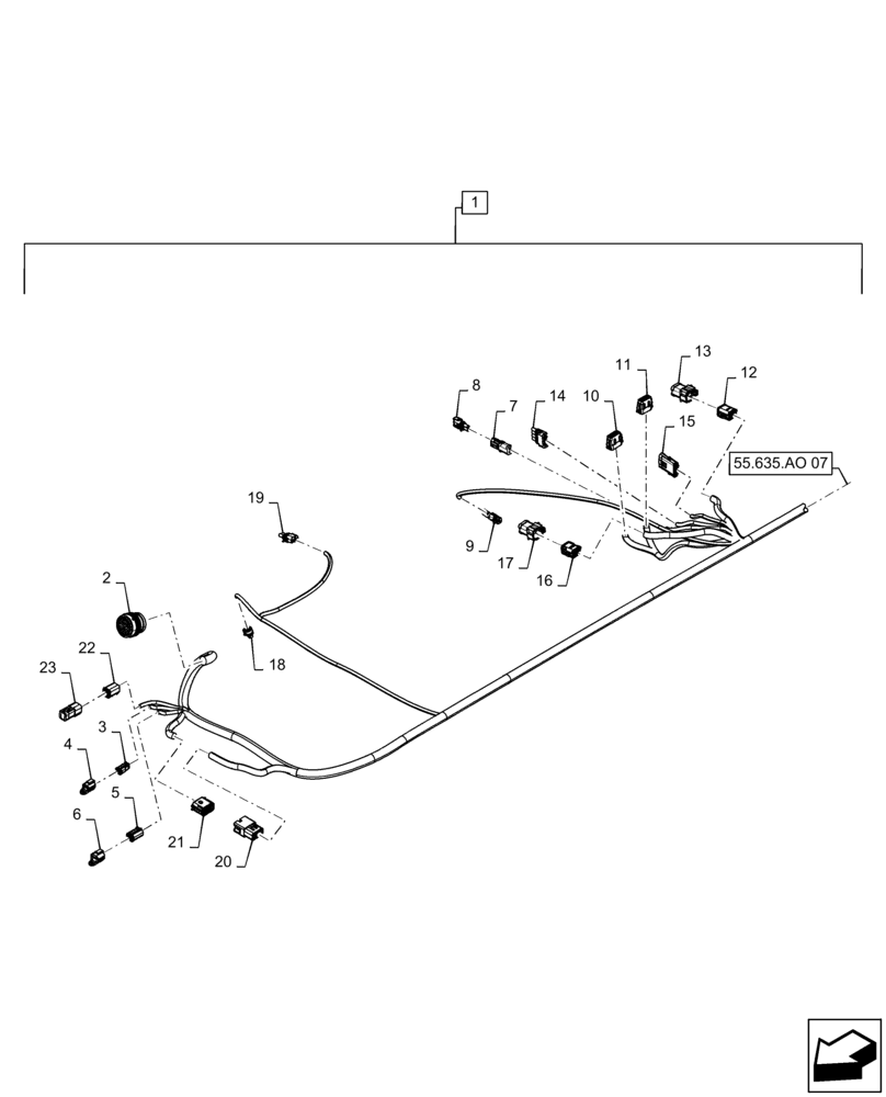 Схема запчастей Case IH PATRIOT 3340 - (55.635.AO[06]) - PRODUCT CONTROL FRAME HARNESS, FRONT HALF, BSN YGT044001 (55) - ELECTRICAL SYSTEMS