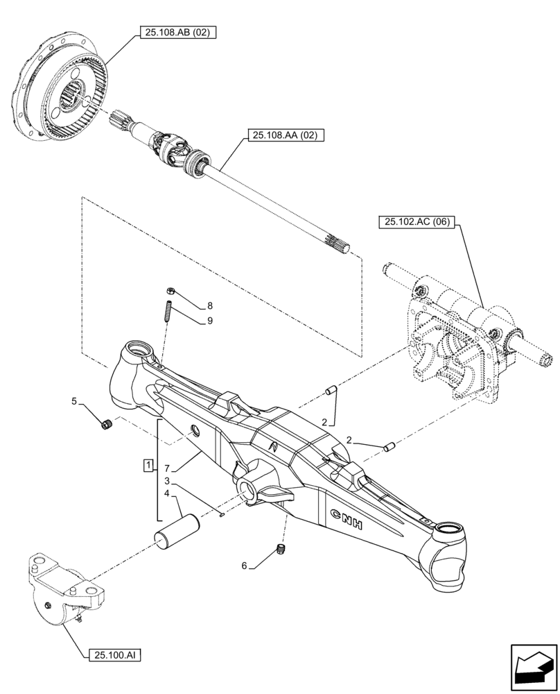 Схема запчастей Case IH FARMALL 110C - (25.100.AD[02]) - VAR - 744581 - FRONT AXLE, HOUSING, W/ MECHANICAL ENGAGEMENT, 4WD (25) - FRONT AXLE SYSTEM