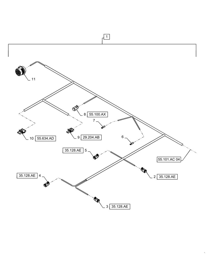 Схема запчастей Case IH WD2504 - (55.101.AC[05]) - WIRE HARNESS & CONNECTOR, DRAPER, FD6 (CONT.) (55) - ELECTRICAL SYSTEMS