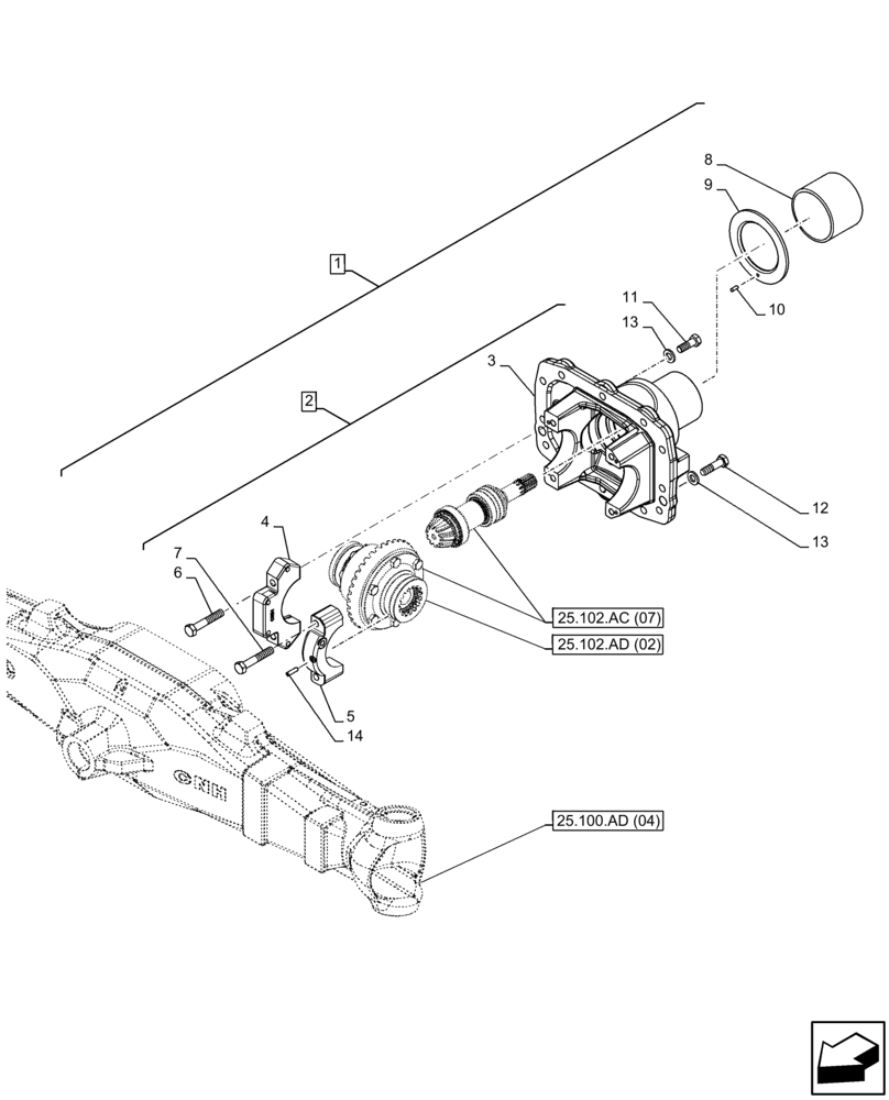 Схема запчастей Case IH FARMALL 100C - (25.102.AC[11]) - VAR - 337323 - FRONT AXLE, DIFFERENTIAL, CARRIER, W/ ELECTROHYDRAULIC ENGAGEMENT, 4WD, HEAVY DUTY, HI-LO (25) - FRONT AXLE SYSTEM