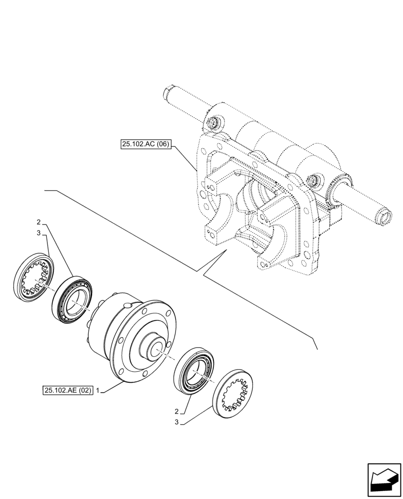 Схема запчастей Case IH FARMALL 110C - (25.102.AE[01]) - VAR - 743559, 744580, 744581 - LIMITED SLIP DIFFERENTIAL, 4WD (25) - FRONT AXLE SYSTEM