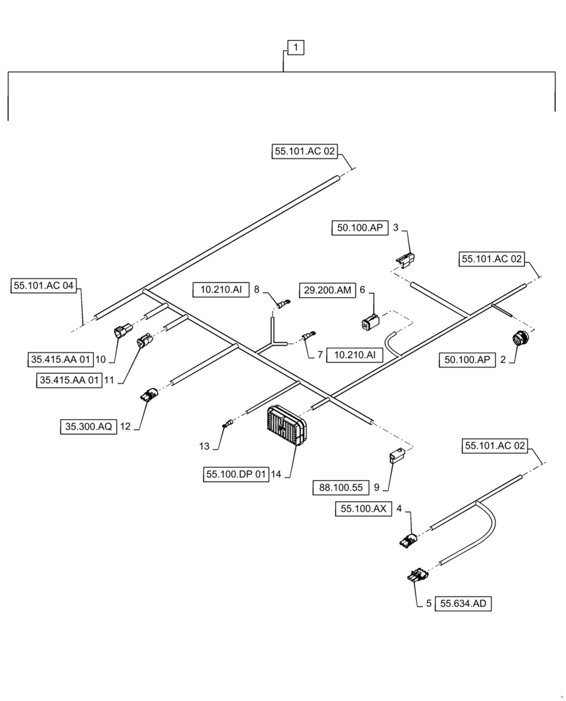 Схема запчастей Case IH WD2304 - (55.101.AC[03]) - WIRE HARNESS & CONNECTOR, DRAPER, FD6 (CONT.) (55) - ELECTRICAL SYSTEMS