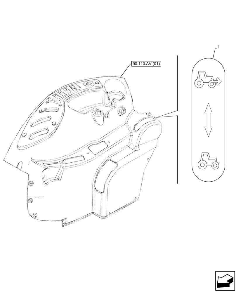 Схема запчастей Case IH FARMALL 100C - (90.108.AA[02]) - VAR - 390328, 743559 - DECALS, FWD, CONTROL, W/O CAB (90) - PLATFORM, CAB, BODYWORK AND DECALS