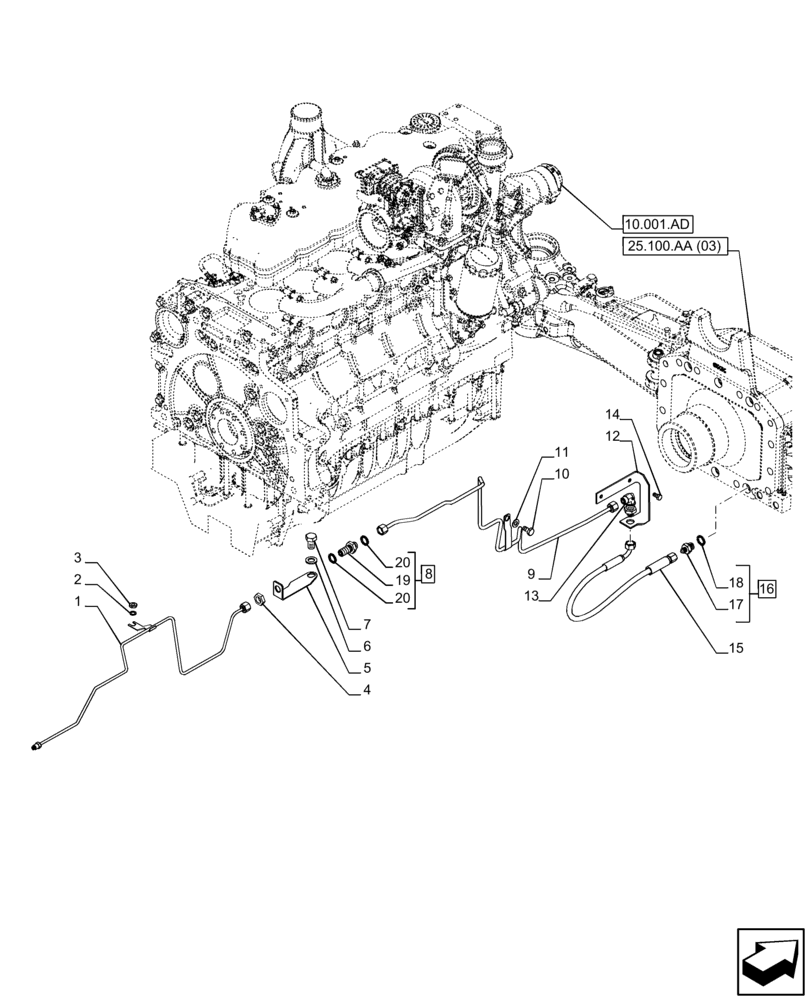 Схема запчастей Case IH PUMA 185 - (33.204.AG[01]) - VAR - 758049 - FRONT AXLE, BRAKE LINE (33) - BRAKES & CONTROLS