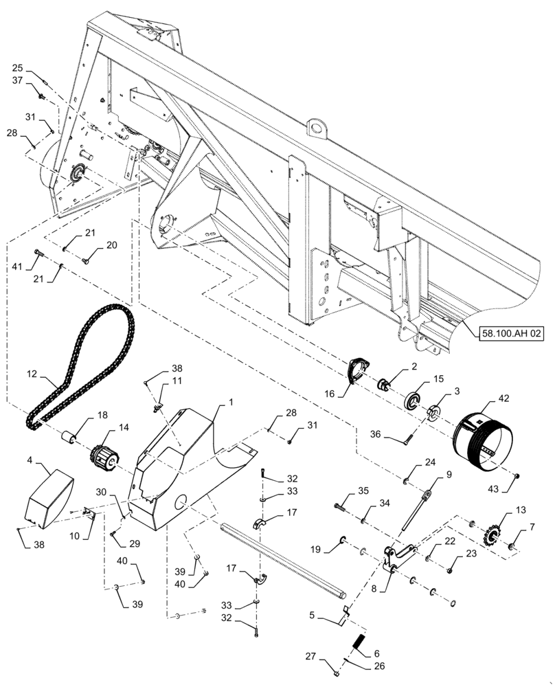 Схема запчастей Case IH 4408-36 - (58.100.AH[03]) - DRIVE, HEADER, ASSY, REAR, LH (58) - ATTACHMENTS/HEADERS