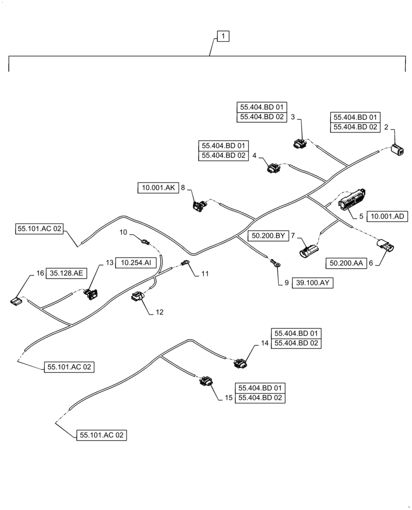 Схема запчастей Case IH WD1904 - (55.101.AC[01]) - WIRE HARNESS & CONNECTOR, DRAPER, FD6 (55) - ELECTRICAL SYSTEMS