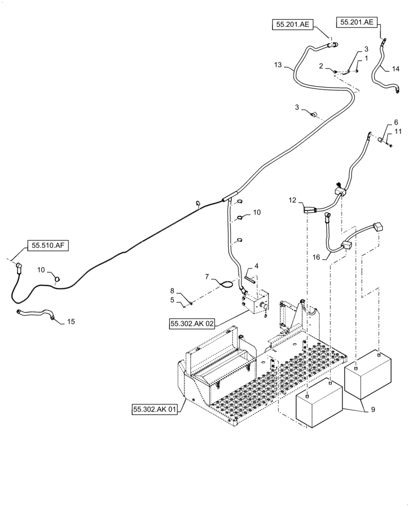 Схема запчастей Case IH 5130 - (55.302.AX[01]) - BATTERY & CABLE (55) - ELECTRICAL SYSTEMS