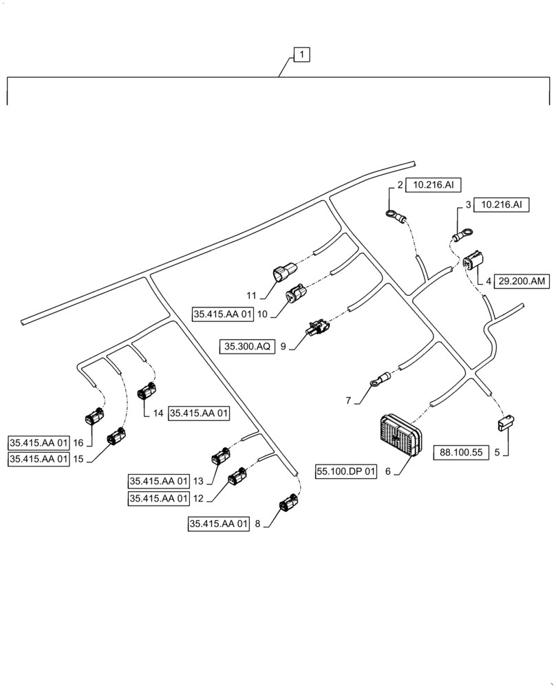 Схема запчастей Case IH WD1204 - (55.101.AC[04]) - WIRE HARNESS & CONNECTOR, DRAPER, FD4 (CONT,) (55) - ELECTRICAL SYSTEMS