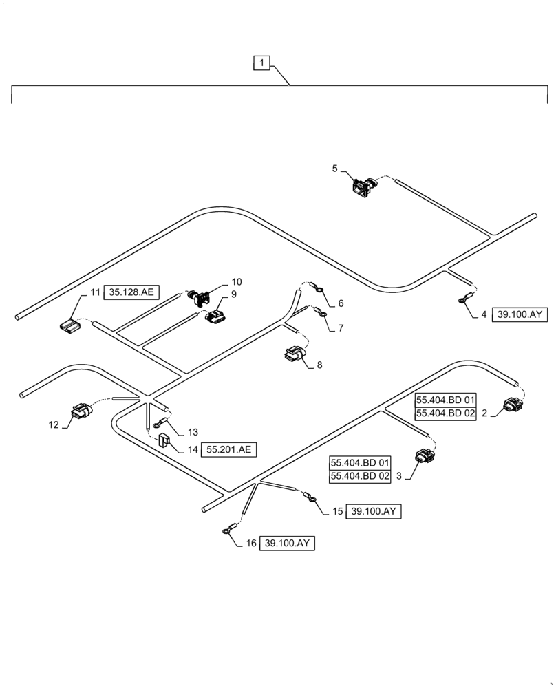 Схема запчастей Case IH WD1904 - (55.101.AC[02]) - WIRE HARNESS & CONNECTOR, NON-DRAPER, FM6 (CONT,) (55) - ELECTRICAL SYSTEMS