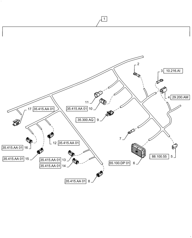 Схема запчастей Case IH WD1504 - (55.101.AC[04]) - WIRE HARNESS & CONNECTOR, DRAPER, FD4 (CONT,) (55) - ELECTRICAL SYSTEMS