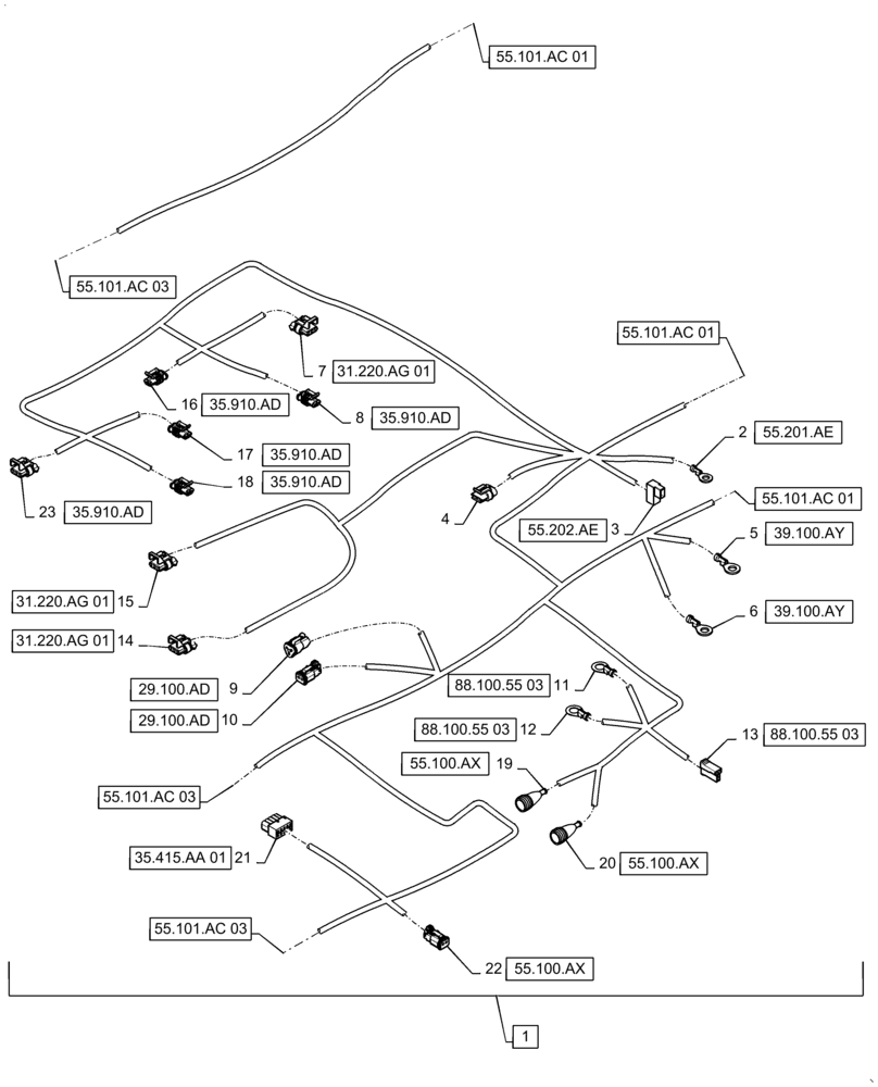 Схема запчастей Case IH WD1904 - (55.101.AC[02]) - WIRE HARNESS & CONNECTOR, DRAPER, FD6 (CONT.) (55) - ELECTRICAL SYSTEMS