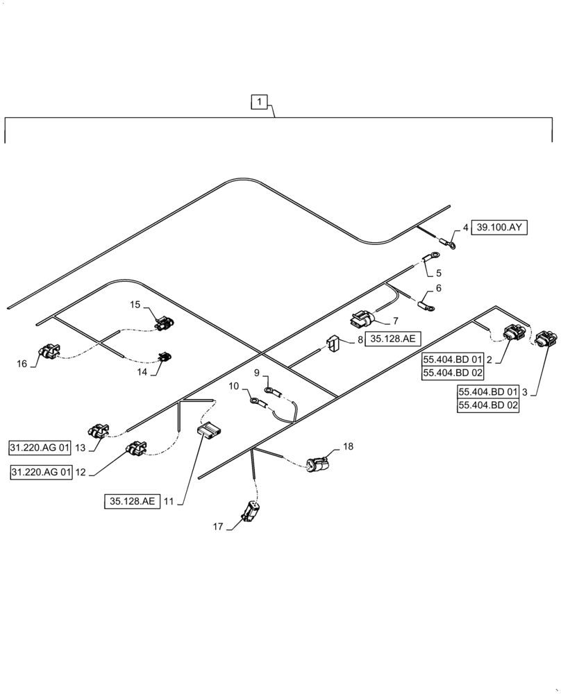 Схема запчастей Case IH WD1504 - (55.101.AC[02]) - WIRE HARNESS & CONNECTOR, DRAPER, FD4 (CONT,) (55) - ELECTRICAL SYSTEMS