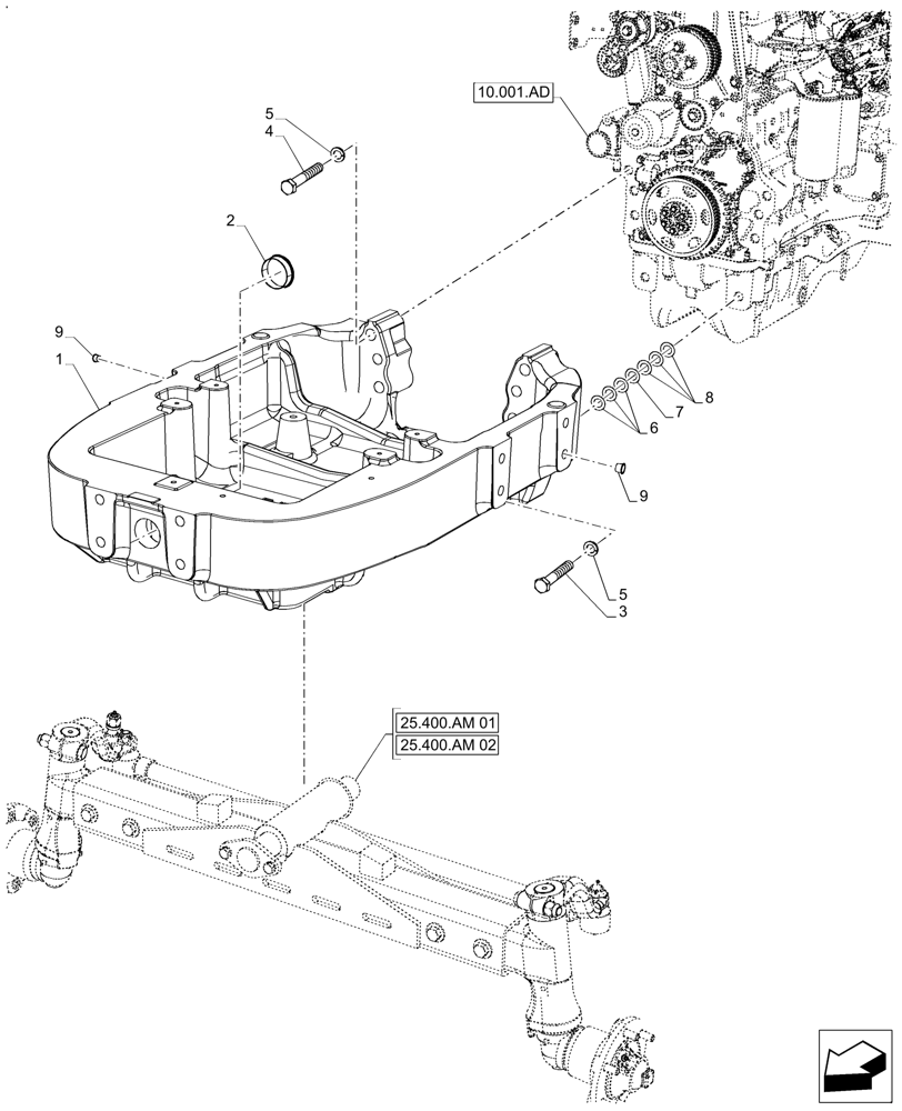 Схема запчастей Case IH FARMALL 110A - (25.100.AV[04]) - VAR - 330403, 390373 - AXLE SUPPORT, 2WD, STANDARD DUTY & HEAVY DUTY (25) - FRONT AXLE SYSTEM