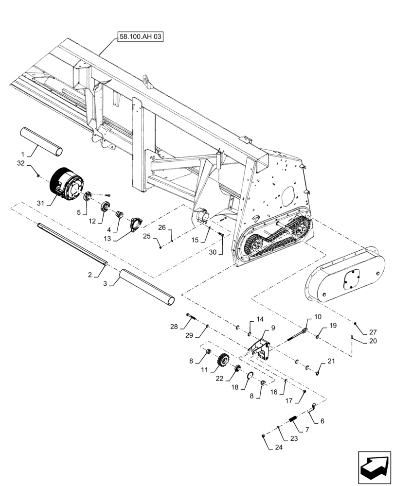 Схема запчастей Case IH 4408-38 - (58.100.AH[02]) - DRIVE, HEADER, ASSY, REAR, RH, BSN YGH632232 (58) - ATTACHMENTS/HEADERS