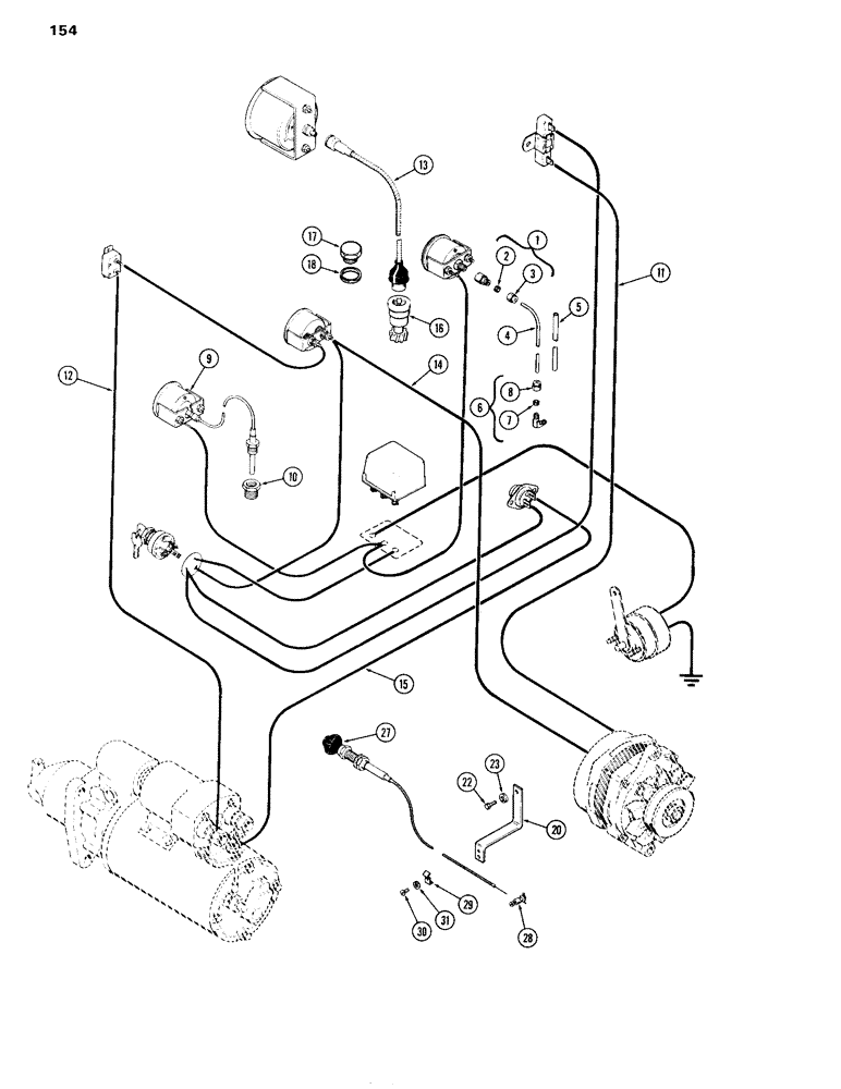 Схема запчастей Case IH 504D - (154) - INSTRUMENTATION HARDWARE, REAR PANEL, 504DTI, 504DT AND 504D DIESEL ENGINES, K (55) - ELECTRICAL SYSTEMS