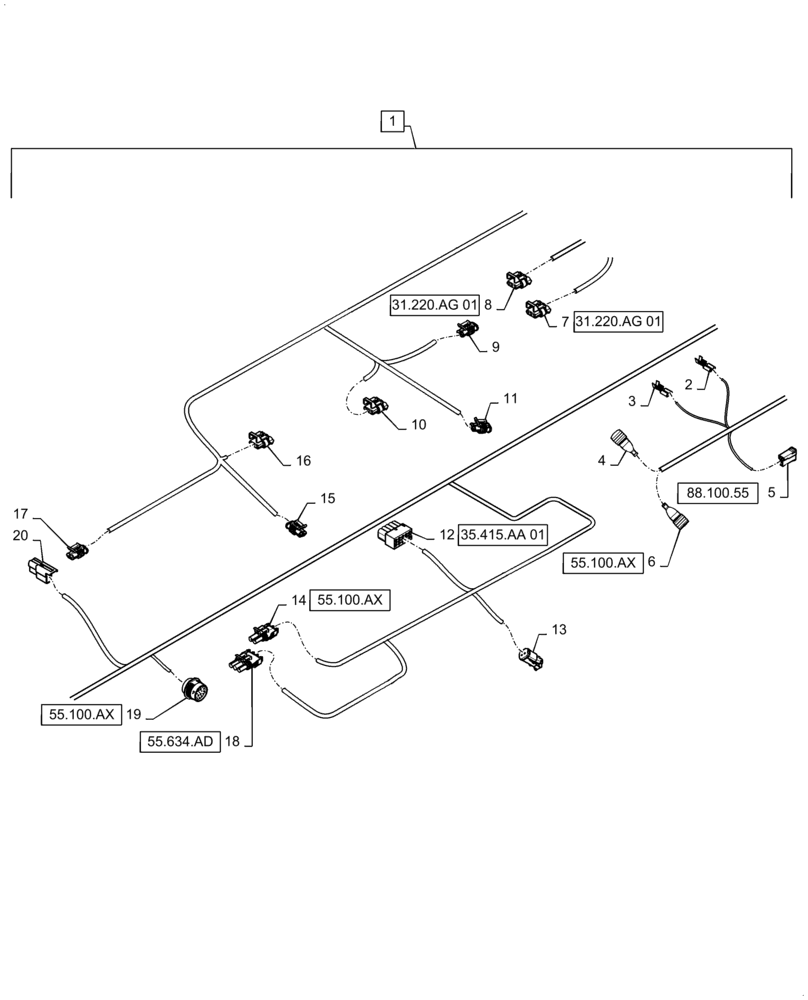 Схема запчастей Case IH WD1204 - (55.101.AC[03]) - WIRE HARNESS & CONNECTOR, DRAPER, FD4 (CONT,) (55) - ELECTRICAL SYSTEMS