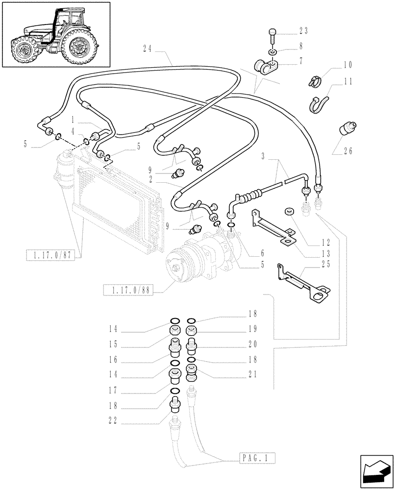 Схема запчастей Case IH MXM140 - (1.17.0/86[02]) - PIPES FOR AIR CONDITIONING (02) - ENGINE EQUIPMENT