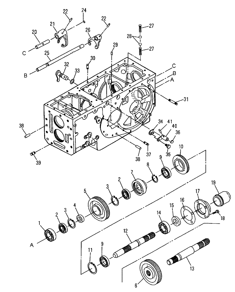 Схема запчастей Case IH FARMALL 45 - (03.14) - REAR TRANSMISSION PTO DRIVE, LOWER (03) - TRANSMISSION