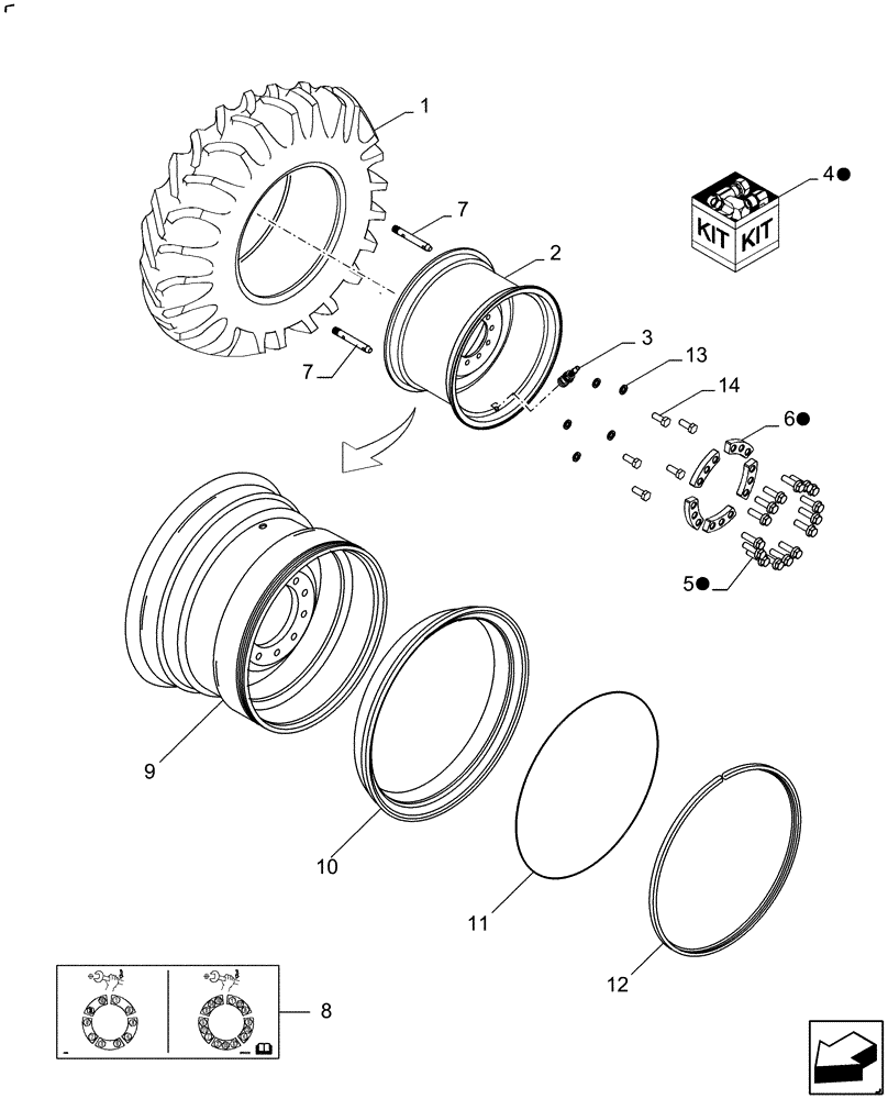 Схема запчастей Case IH 9120 - (44.100.07) - WHEELS, FRONT FLOTATION - 76 X 50.00-32 X DW44A (DELAYED) (44) - WHEELS