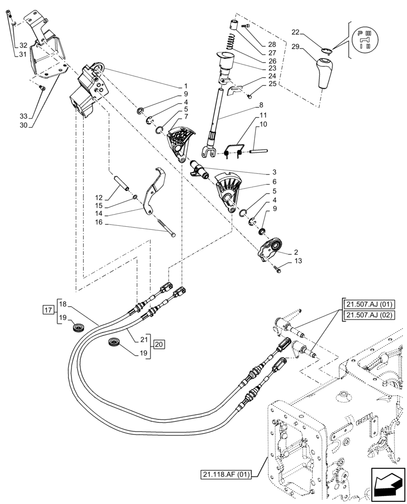 Схема запчастей Case IH FARMALL 100C - (21.130.BC[02]) - VAR - 390067 - TRANSMISSION, SHUTTLE, CONTROL LEVER, GEARSHIFT (8X8) - END YR 30-APR-2015 (21) - TRANSMISSION