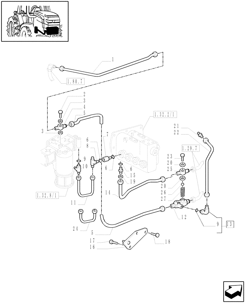 Схема запчастей Case IH MXM120 - (1.29.7/01) - MECHANICAL GEAR BOX 20X16 (40 KM/H) / LUBRICATION PIPING (03) - TRANSMISSION