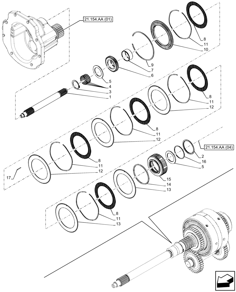 Схема запчастей Case IH FARMALL 120C - (21.154.AA[05]) - VAR - 336843 - TRANSMISSION, POWERSHUTTLE, CLUTCH HOUSING, CLUTCH DISC (24X24 ECO SPEED) (21) - TRANSMISSION