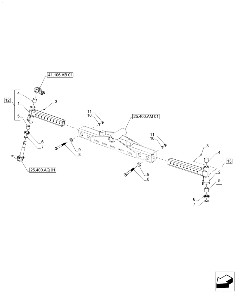 Схема запчастей Case IH FARMALL 110A - (25.400.AD[01]) - VAR - 330403 - 2WD FRONT AXLE, EXTENSION, STANDARD DUTY (25) - FRONT AXLE SYSTEM