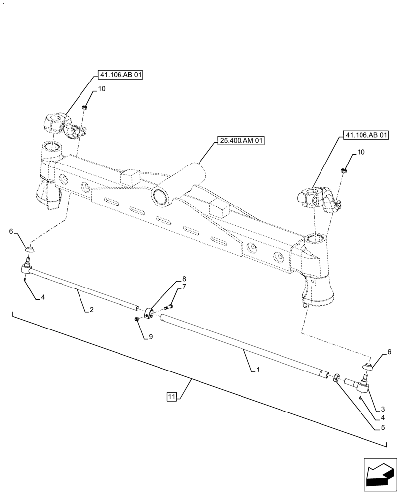 Схема запчастей Case IH FARMALL 110A - (41.106.AC[01]) - VAR - 330403 - 2WD FRONT AXLE, ROD, STANDARD DUTY (41) - STEERING