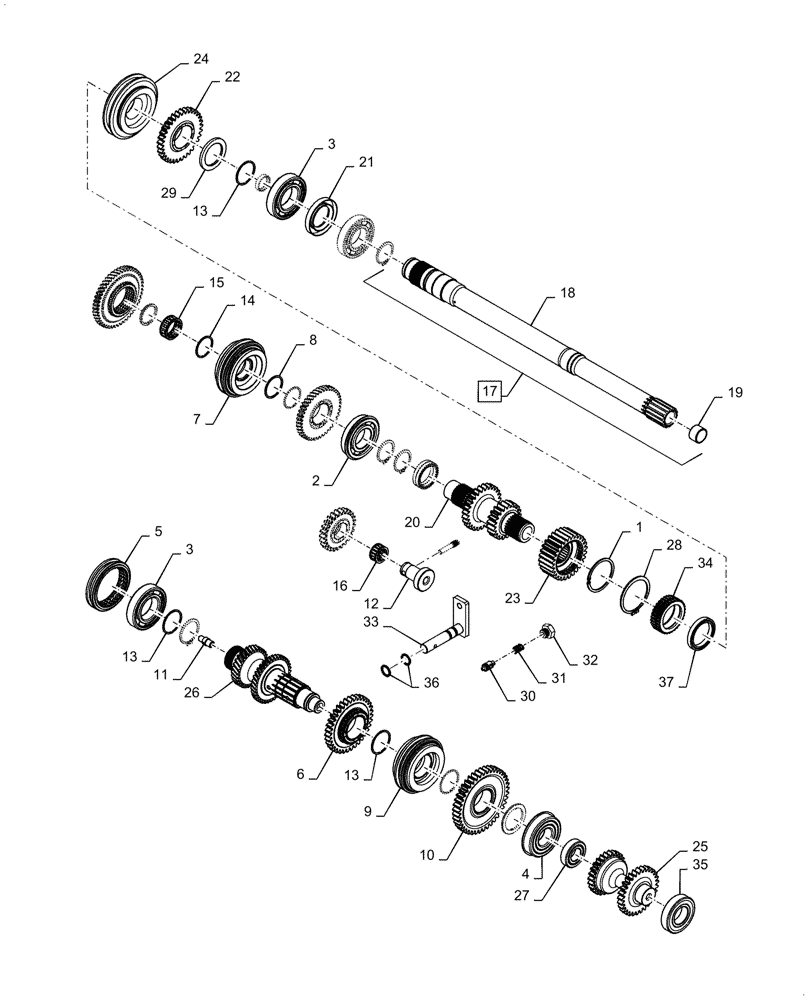 Схема запчастей Case IH FARMALL 70A - (21.140.AE[02]) - TRANSMISSION GEAR, SHAFT AND BEARINGS (21) - TRANSMISSION