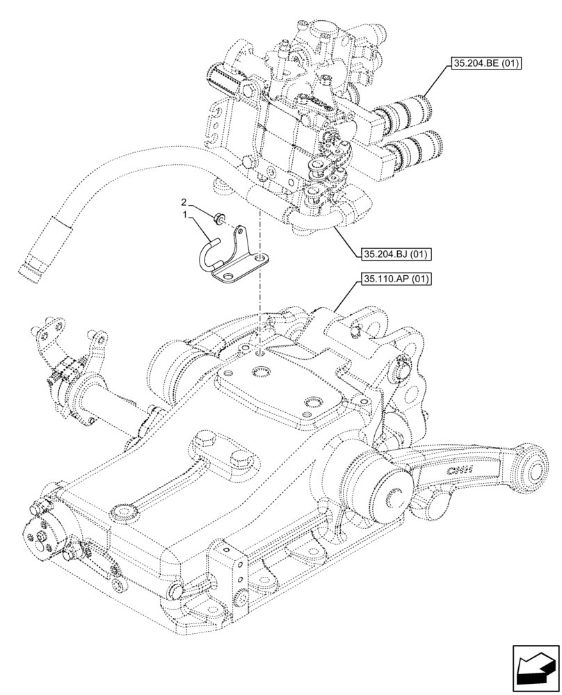 Схема запчастей Case IH FARMALL 100C - (35.204.BE[14]) - VAR - 330276, 334176, 334177, 336842, 336843, 336852, 336854, 390067, 390275, 743546, 744576 - 1 REMOTE CONTROL VALVE, W/ 2 DELUXE COUPLERS, SUPPORT (35) - HYDRAULIC SYSTEMS