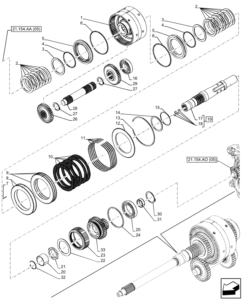 Схема запчастей Case IH FARMALL 120C - (21.154.AA[04]) - VAR - 336843 - TRANSMISSION, POWERSHUTTLE, CLUTCH HOUSING, CLUTCH DISC (24X24 ECO SPEED) (21) - TRANSMISSION