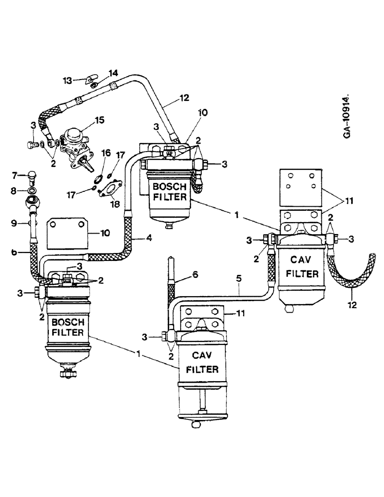 Схема запчастей Case IH D-179 - (11-043) - FUEL FILTER AND LINES 