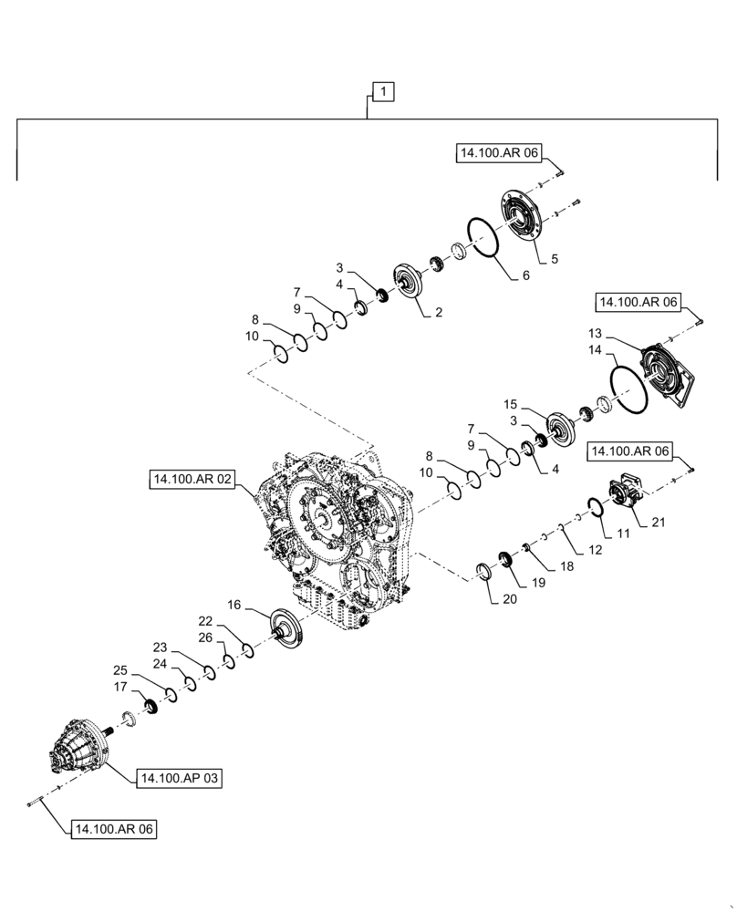 Схема запчастей Case IH 9240 - (14.100.AR [04]) - VAR - 425465, 425464, 425361, 425362 - PTO, VARIATOR, ROTOR (14) - MAIN GEARBOX & DRIVE