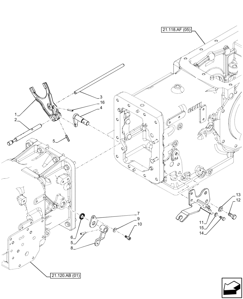 Схема запчастей Case IH FARMALL 110C - (21.160.AK[02]) - VAR - 334177 - TRANSMISSION, POWERSHUTTLE, CENTRAL REDUCTION GEAR, CONTROLS, HI-LO (24X24 CREEPER) (21) - TRANSMISSION