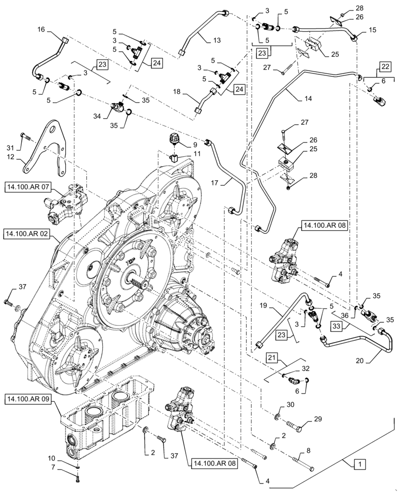 Схема запчастей Case IH 8240 - (14.100.AR[06]) - VAR - 425465, 425464, 425361, 425362 - HYDRAULIC SYSTEM, PTO (14) - MAIN GEARBOX & DRIVE