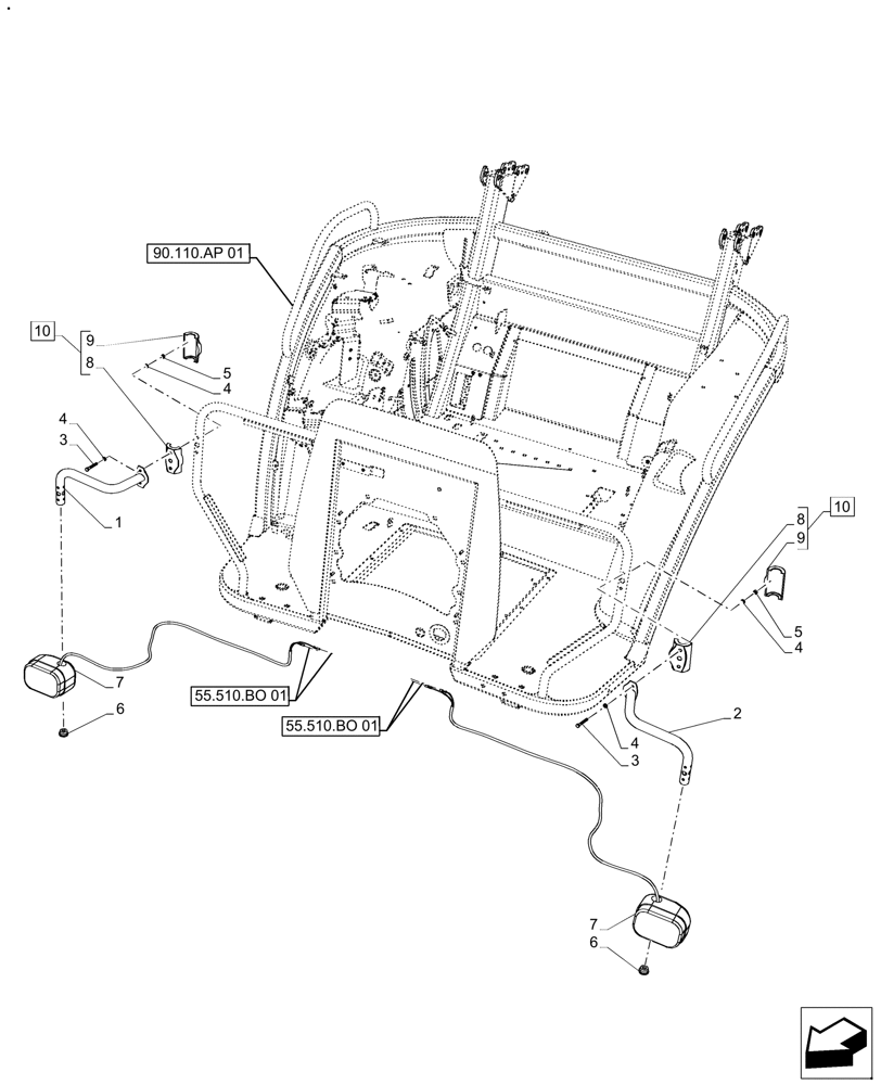 Схема запчастей Case IH FARMALL 140A - (55.404.BB[03]) - VAR - 330007 - INDICATOR LIGHT, W/O CAB (55) - ELECTRICAL SYSTEMS