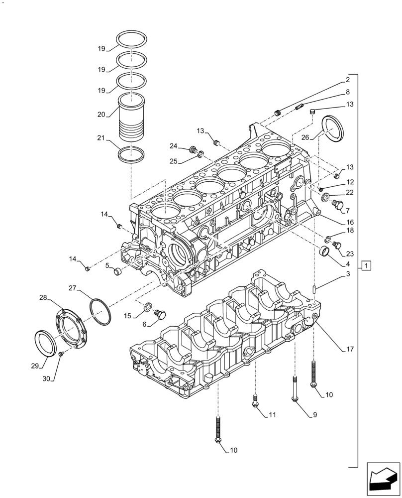 Схема запчастей Case IH F3JFE613A B004 - (10.001.AB) - CRANKCASE (10) - ENGINE