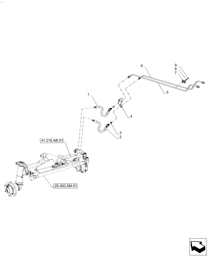 Схема запчастей Case IH FARMALL 110A - (41.216.AV[04]) - VAR - 330403 - STEERING CONTROL, HYDRAULIC LINE, 2WD, STANDARD DUTY (41) - STEERING