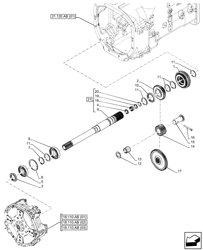 Схема запчастей Case IH FARMALL 100C - (21.148.AA[03]) - VAR - 336842 - TRANSMISSION, REAR, SYNCHRONIZER (24X24 ECO SPEED) (21) - TRANSMISSION