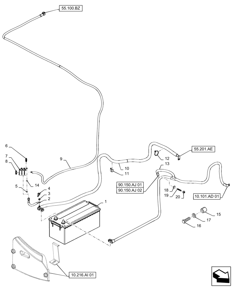 Схема запчастей Case IH MAGNUM 200 - (55.302.AV[01]) - BATTERY & CABLE (55) - ELECTRICAL SYSTEMS