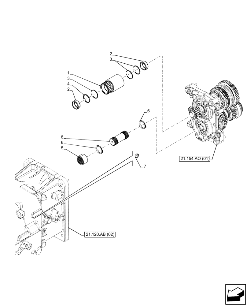 Схема запчастей Case IH FARMALL 110C - (21.154.AO[03]) - VAR - 330276 - TRANSMISSION, POWERSHUTTLE, GEARS & SHAFT (12X12) (21) - TRANSMISSION