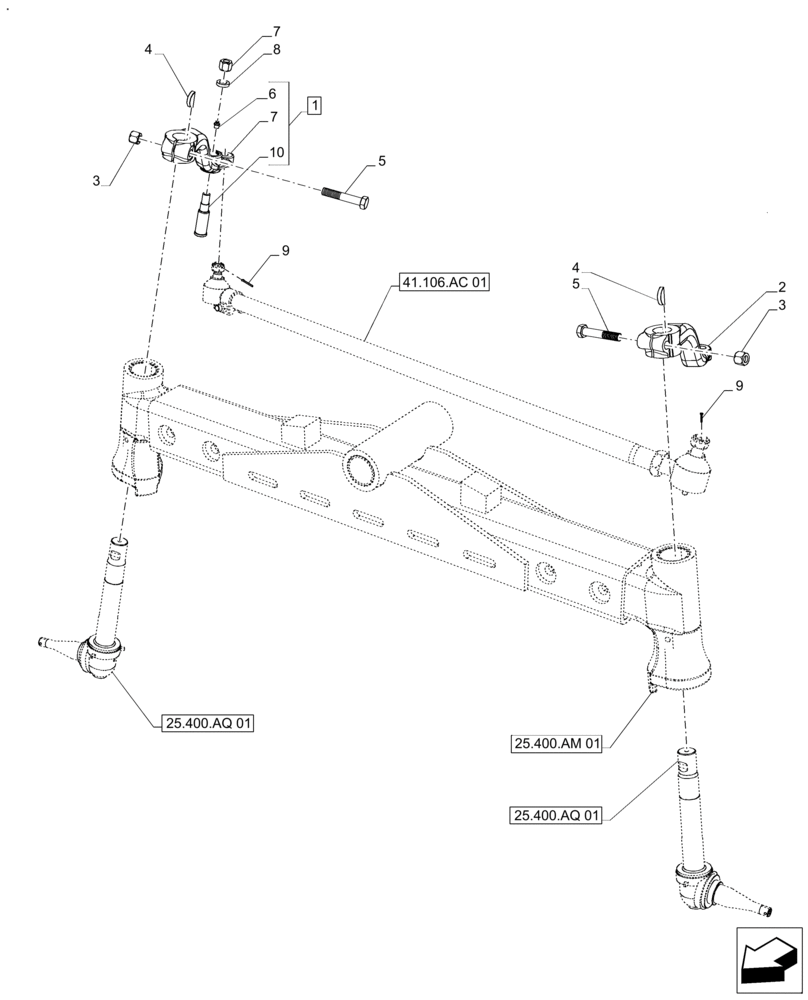 Схема запчастей Case IH FARMALL 120A - (41.106.AB[01]) - VAR - 330403 - 2WD FRONT AXLE, PITMAN, STANDARD DUTY (41) - STEERING