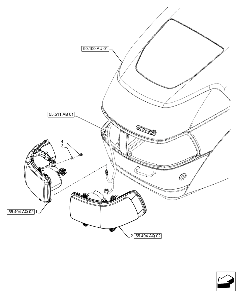 Схема запчастей Case IH FARMALL 120A - (55.404.AQ[01]) - VAR - 330007 - HEADLAMP (55) - ELECTRICAL SYSTEMS