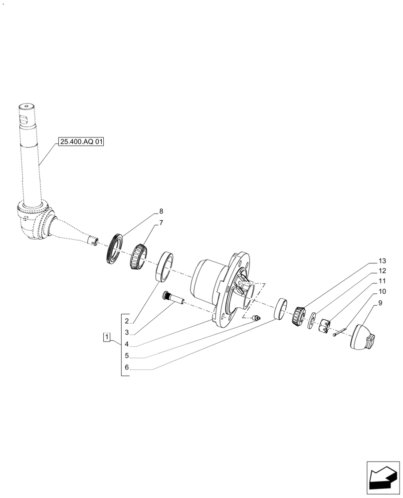 Схема запчастей Case IH FARMALL 110A - (25.400.AH[01]) - VAR - 330403 - 2WD FRONT AXLE, HUB, STANDARD DUTY (25) - FRONT AXLE SYSTEM