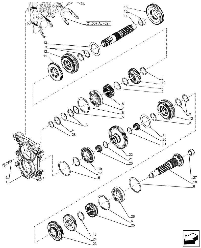 Схема запчастей Case IH FARMALL 110C - (21.140.AE[05]) - VAR - 336842 - TRANSMISSION, SHUTTLE, SHAFT & GEAR (24X24 ECO SPEED) (21) - TRANSMISSION